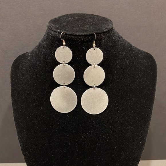 Silver Disc Layered Drop Earrings - Picture 4 of 4